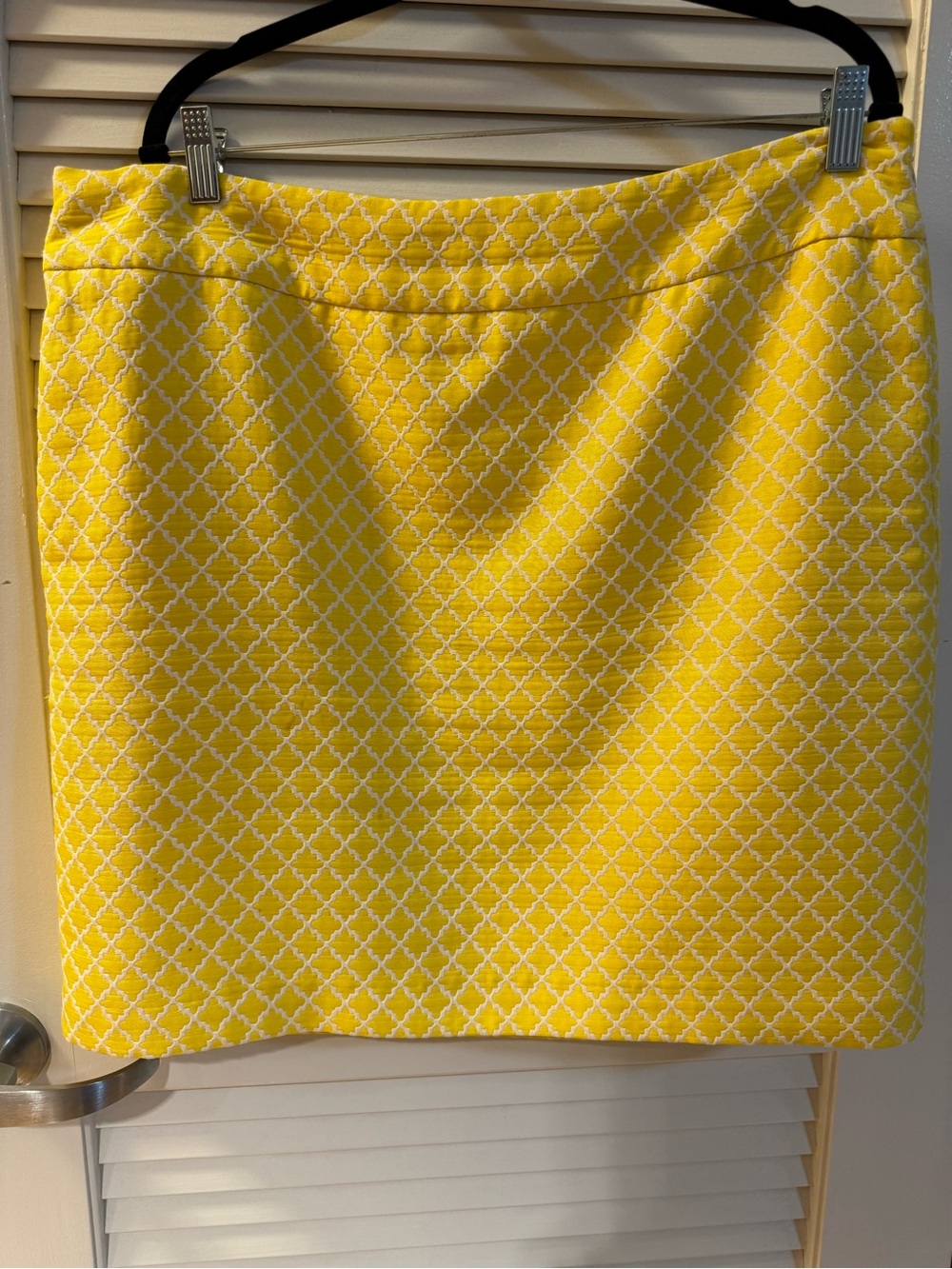 Ann Taylor Yellow Mini Skirt with White Lattice Pattern